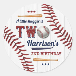 Pegatina Redonda Niños Béisbol Segundo Cumpleaños