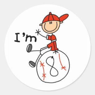 Pegatina Redonda Niños Béisbol, tengo 8 años