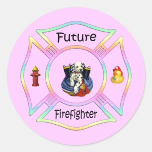 Pegatina Redonda Niños bomberos