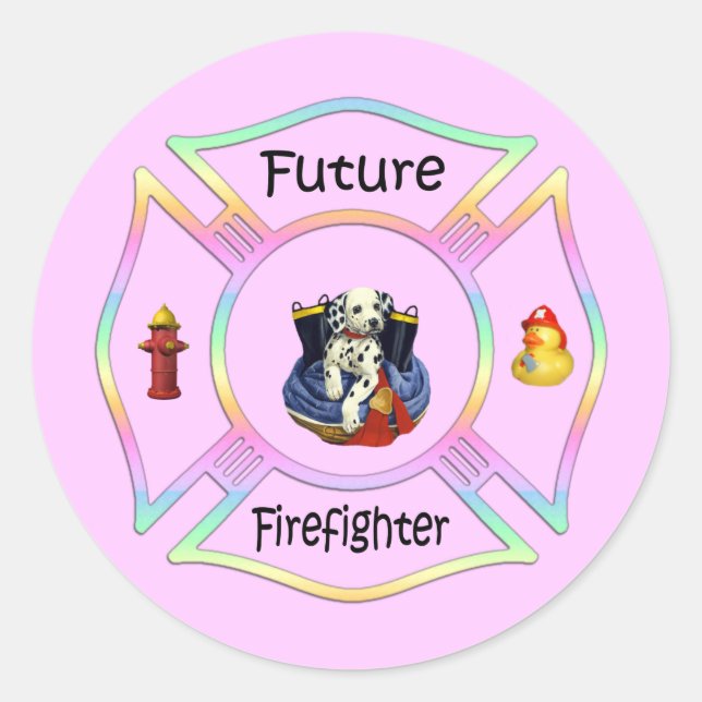 Pegatina Redonda Niños bomberos (Anverso)