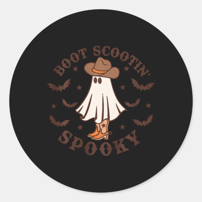 Pegatina Redonda Niños Boot Scootin Spooky Western Halloween Retro  (Anverso)