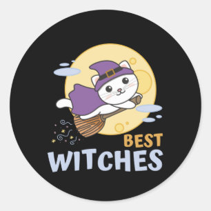 Pegatina Redonda Niños brujos de Halloween brujas brujas mejores br