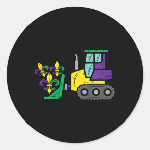 Pegatina Redonda Niños Bulldozer Mardi Gras Cute Niños Pequeños Niñ