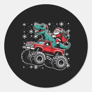 Pegatina Redonda Niños Camión Monstruo Navidad Dino Santa Xmas Bebé