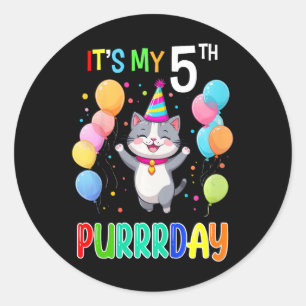 Pegatina Redonda Niños Camisas de gatos de cumpleaños 5 Chicas Niño