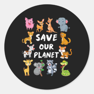 Pegatina Redonda Niños Camisas Medioambientales Con Animales Cubier