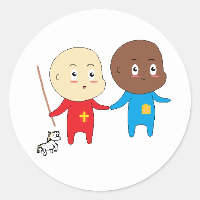 Pegatina Redonda Niños cautivadores Bebés de Arte San Nicolás Sinte (Anverso)