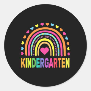 Pegatina Redonda Niños Chicas arcoiris Equipo de maestros Kindergar