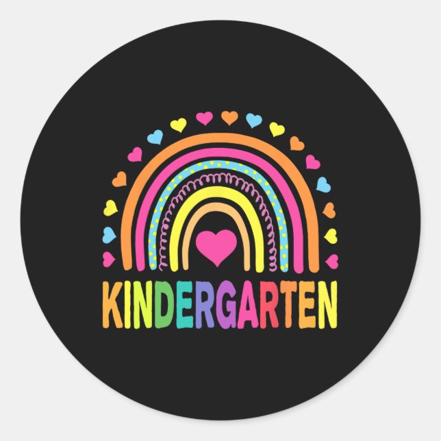 Pegatina Redonda Niños Chicas arcoiris Equipo de maestros Kindergar (Anverso)