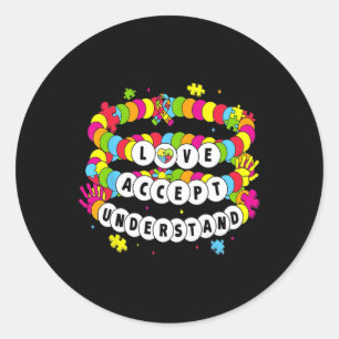 Pegatina Redonda Niños Chicas autistas adoran aceptar el autismo