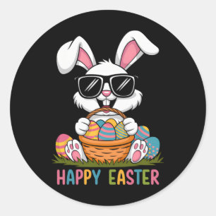 Pegatina Redonda Niños Chicas de Pascua Niños Pequeños Conejo Conej