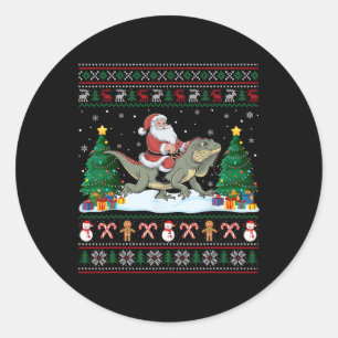 Pegatina Redonda Niños Chicas de Santa Riding Iguana Navidades feos