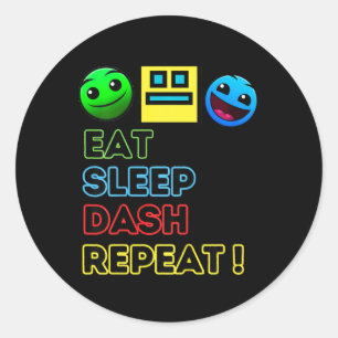 Pegatina Redonda Niños Comen Duermen Dash Repiten Videojuego Geomet
