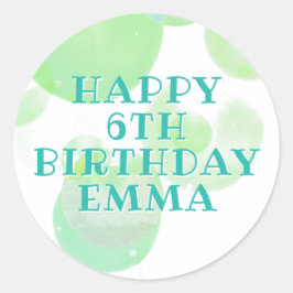 Pegatina Redonda Niños con burbujas verde y azul lindo Cumpleaños