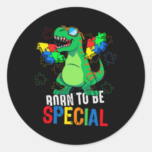 Pegatina Redonda Niños con conciencia del autismo Dino Niño Niños D