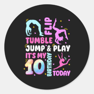 Pegatina Redonda Niños Cumpleaños 10 Años Gimnasta 10º Gimnasia Cum