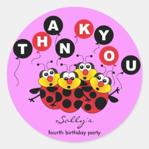 Pegatina Redonda Niños cumpleaños gracias pegatina: Lady bugs