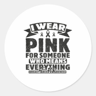 Pegatina Redonda Niños Cute Cinta Rosa Familia Cáncer de Mama Aware