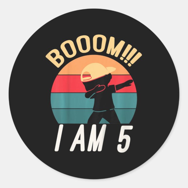 Pegatina Redonda Niños Dabbing Cumpleaños Equipo de Cumpleaños de 5 (Anverso)