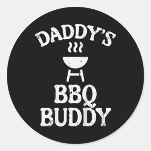 Pegatina Redonda Niños Daddys Bbq Buddy Cute Barbacoa Partida Famil