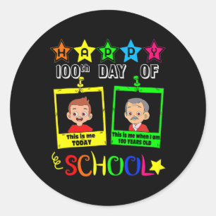 Pegatina Redonda Niños De 100 Días De Escuela - Cuando Tengo 100 Añ