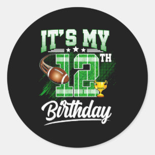 Pegatina Redonda Niños de 12 años es mi cumpleaños 12 Fútbol El