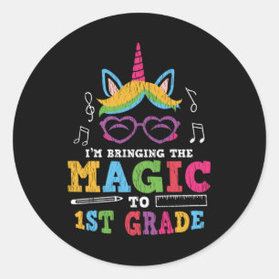 Pegatina Redonda Niños de 1er Grado Unicornio Regreso a la Escuela
