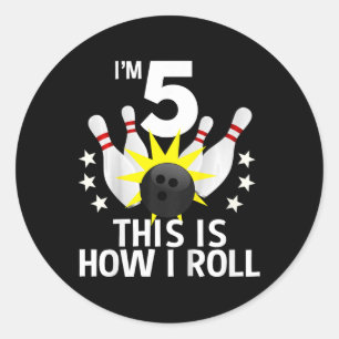 Pegatina Redonda Niños de 5 años Bowling Camisa de fiesta de cumple