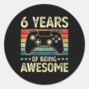 Pegatina Redonda Niños de 6 años de edad asombroso videojuego 6 cum