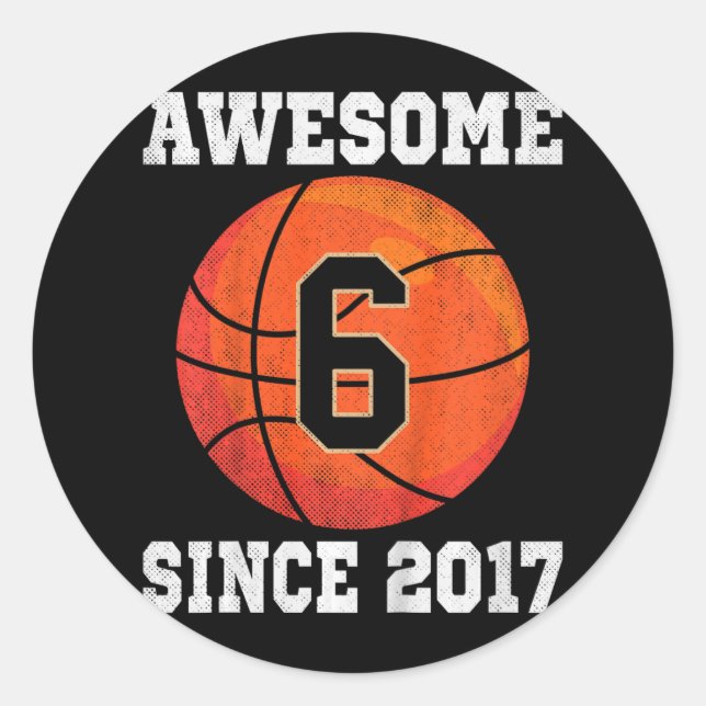Pegatina Redonda Niños de 6 años de edad Rótulo de básquetbol (Anverso)