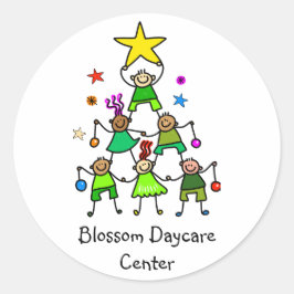 Pegatina Redonda Niños de árbol de Navidad personalizados