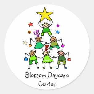 Pegatina Redonda Niños de árbol de Navidad personalizados