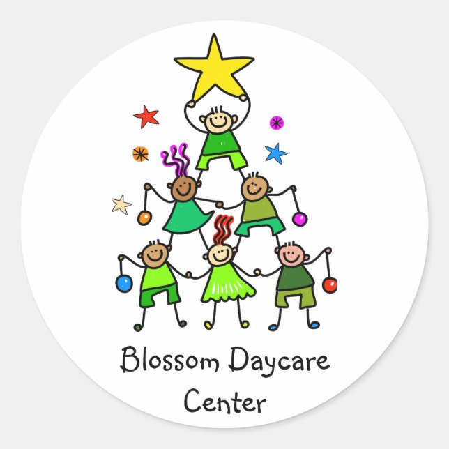 Pegatina Redonda Niños de árbol de Navidad personalizados (Anverso)