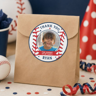 Pegatina Redonda Niños de béisbol Foto Cumpleaños Fiesta Agradecimi