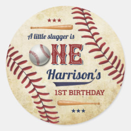Pegatina Redonda Niños de Béisbol Vintage Primer Cumpleaños