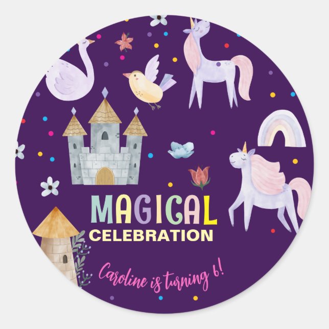 Pegatina Redonda Niños de cumpleaños de la celebración mágica de Un (Anverso)