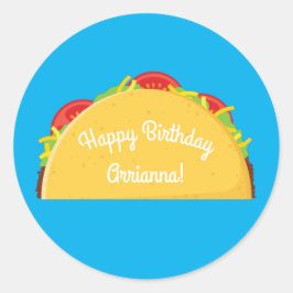 Pegatina Redonda Niños de Cute Taco primer Fiesta de cumpleaños com