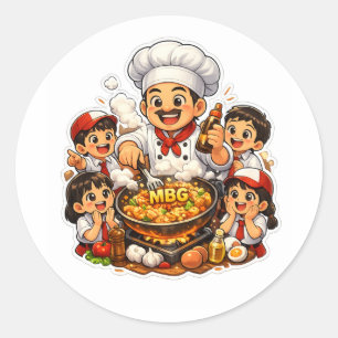 Pegatina Redonda niños de escuela primaria chef familia cocina cari