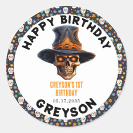 Pegatina Redonda Niños de Halloween cráneos disfraces Fiesta - lind