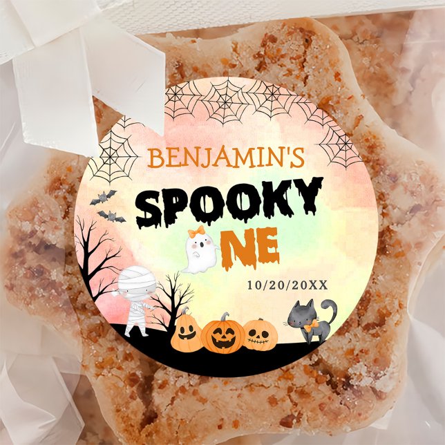 Pegatina Redonda Niños de Halloween disfrazan Fiesta de primer cump (Subido por el creador)