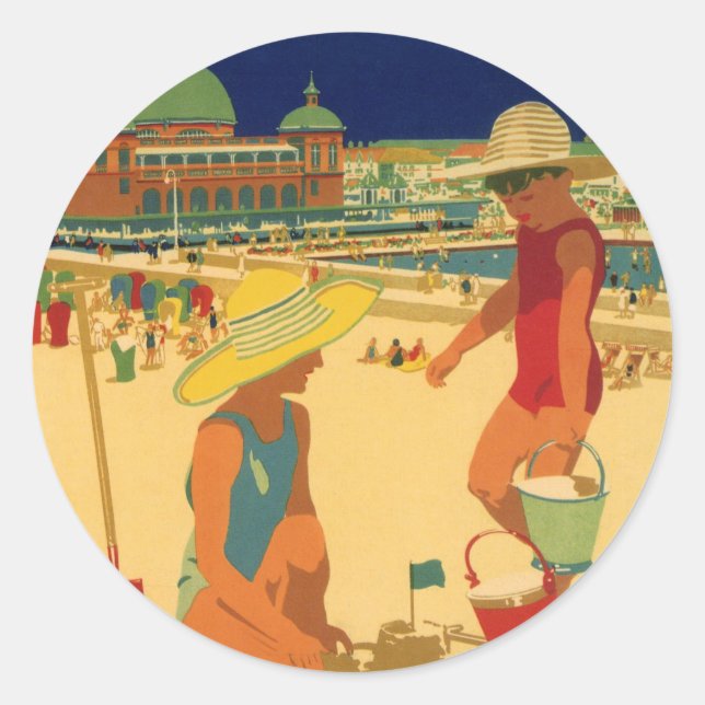 Pegatina Redonda Niños de la época, hermanas de vacaciones familiar (Anverso)