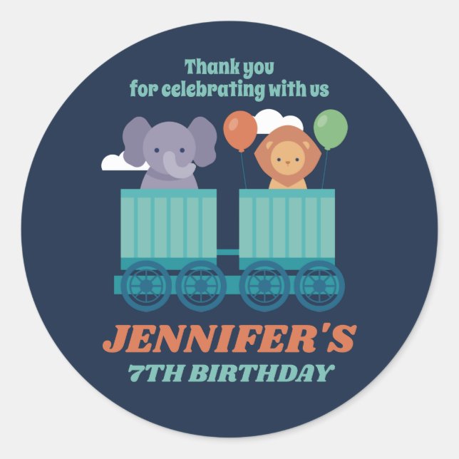 Pegatina Redonda Niños de la fiesta de cumpleaños de Train y Cute A (Anverso)