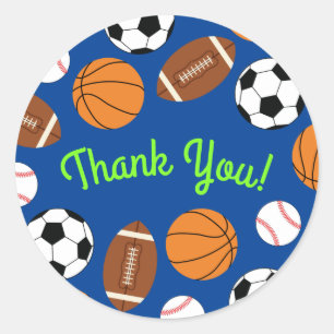 Pegatina Redonda Niños de la fiesta de cumpleaños deportiva