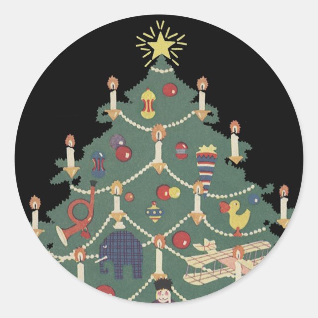 Pegatina Redonda Niños de Navidad ventilado alrededor de un árbol d (Anverso)