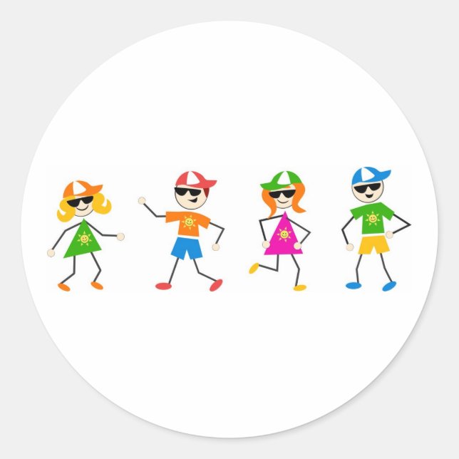 Pegatina Redonda Niños de verano (Anverso)