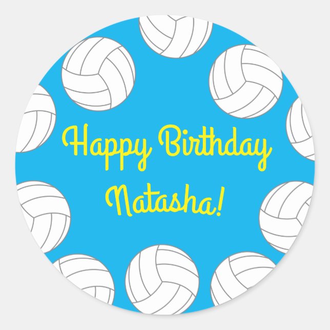Pegatina Redonda Niños de voleibol Deportes de cumpleaños Fiesta (Anverso)