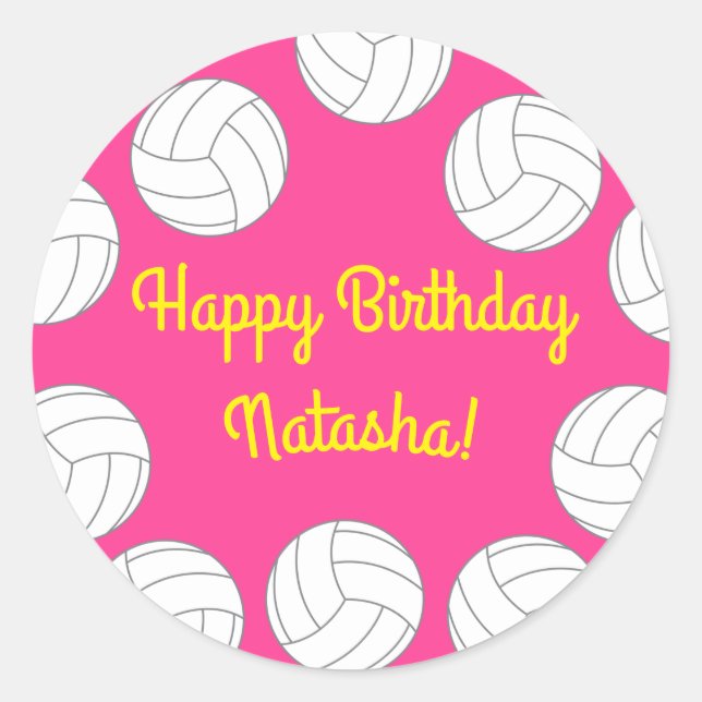 Pegatina Redonda Niños de voleibol Deportes de cumpleaños Fiesta (Anverso)
