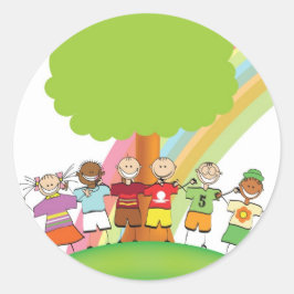 Pegatina Redonda Niños del arco iris