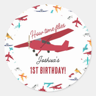 Pegatina Redonda Niños del avión Fiesta de cumpleaños 1° Moscas de 