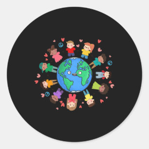 Pegatina Redonda Niños del Día de la Tierra en todo el mundo